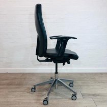 Executive Office Chair, High Back, Armrests, Real Leather, Black